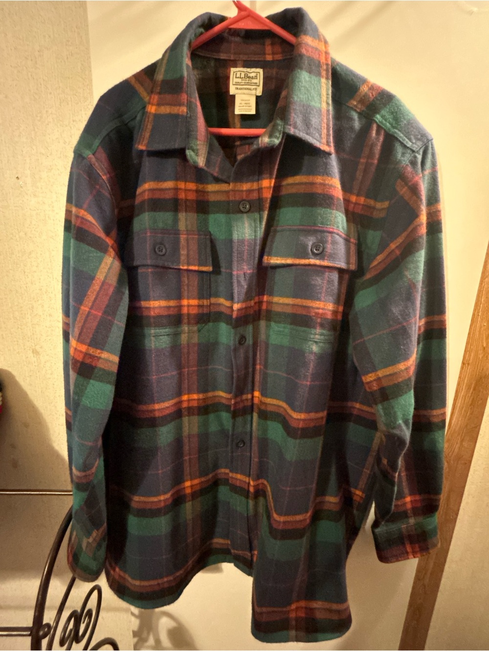 L.L. Bean Plaid Flannel Shirt in Forest Green, Navy & Rust